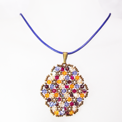 Pendant 65cm - Malvina Oval-Purple Leather - Pendant 65cm - Laiton bronze